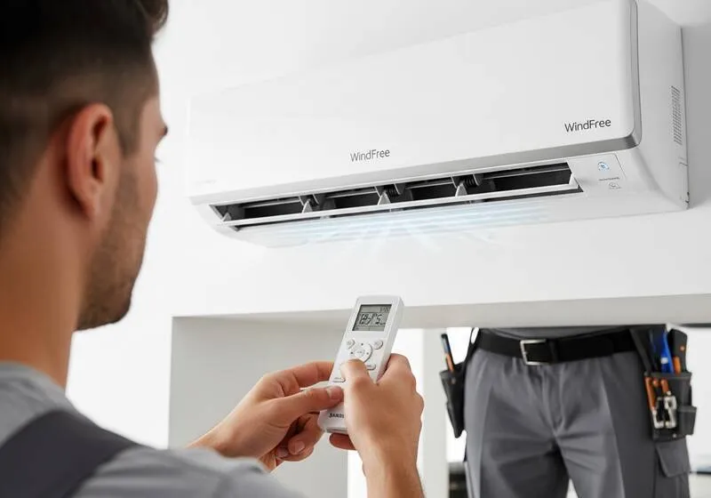 089 Bayern Samsung WindFree klima iç ünite kurulumu Akdeniz villasında enerji verimli sessiz soğutma ısıtma multi split sistem montajı Antalya