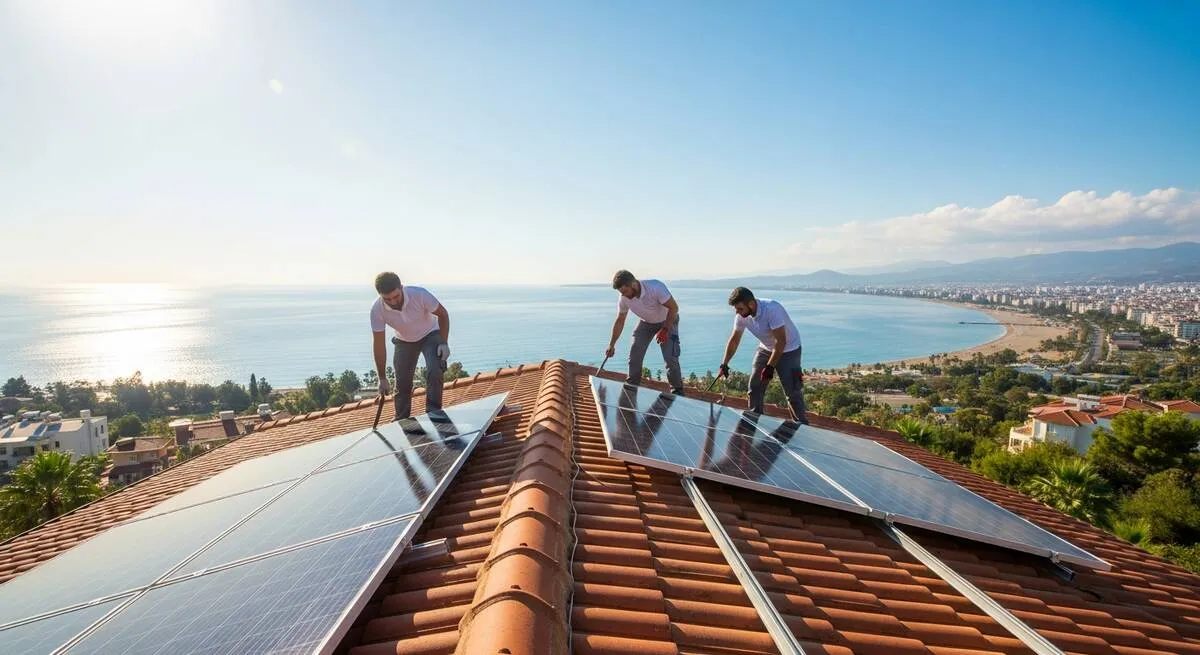 089 Bayern profesyonel güneş paneli kurulumu Antalya villası çatısında solar panel sistemi montajı yüksek verimli photovoltaik paneller Akdeniz 300 güneşli gün Türkiye
