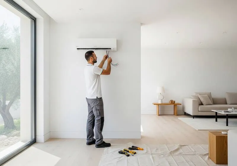 Samsung WindFree klima iç ve dış ünite profesyonel montajı Antalya villasında enerji verimli soğutma ısıtma sistemi kurulumu